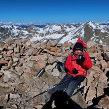 Marion on top of 4323 meters high Mount Bross